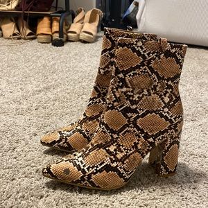 Faux snakeskin booties